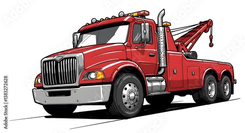 Red Tow Truck Illustration On Roadside Providing Roadside Assistance