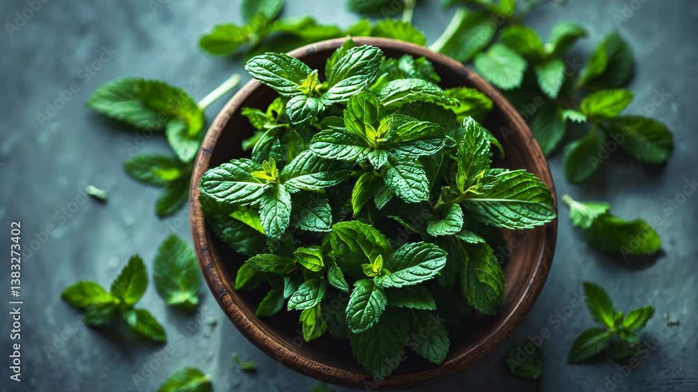 Heap of fresh mint herb, green menthol leaves for cocktail.
