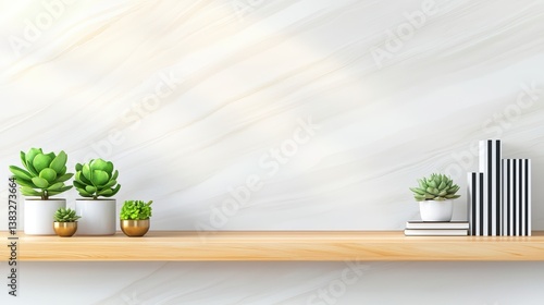 Serene Modern Interior Scene Featuring Minimalist Shelf Decor with Green Plants and Stylish Books ,Office interior backdrop for online meetings