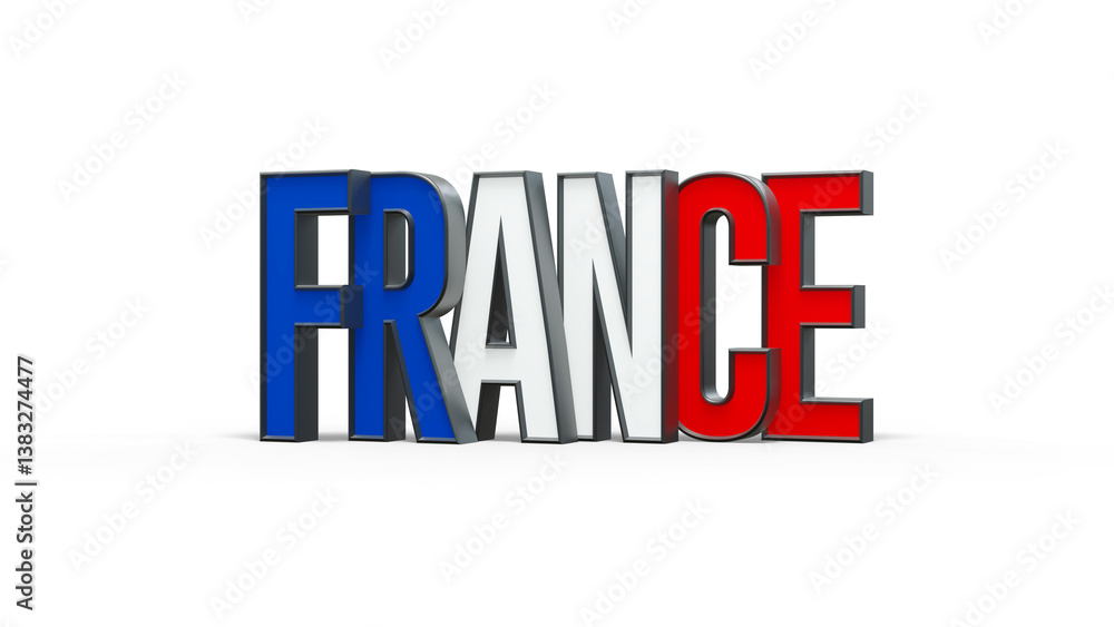 Logo FRANCE posé debout avec lettres bleues, blanches et rouges sur fond transparent - rendu 3D Logo FRANCE posé debout avec lettres bleues, blanches et rouges sur fond transparent - rendu 3D