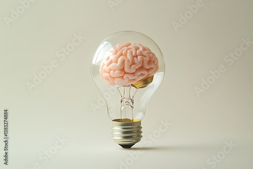 Creative Concept of Brain Inside Light Bulb Symbolizing Intelligence, Innovation, and Idea Generation
