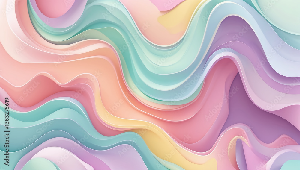 Fototapeta premium Organic fluid shapes wallpaper, pastel tones, layered transparency, dreamy abstract design background