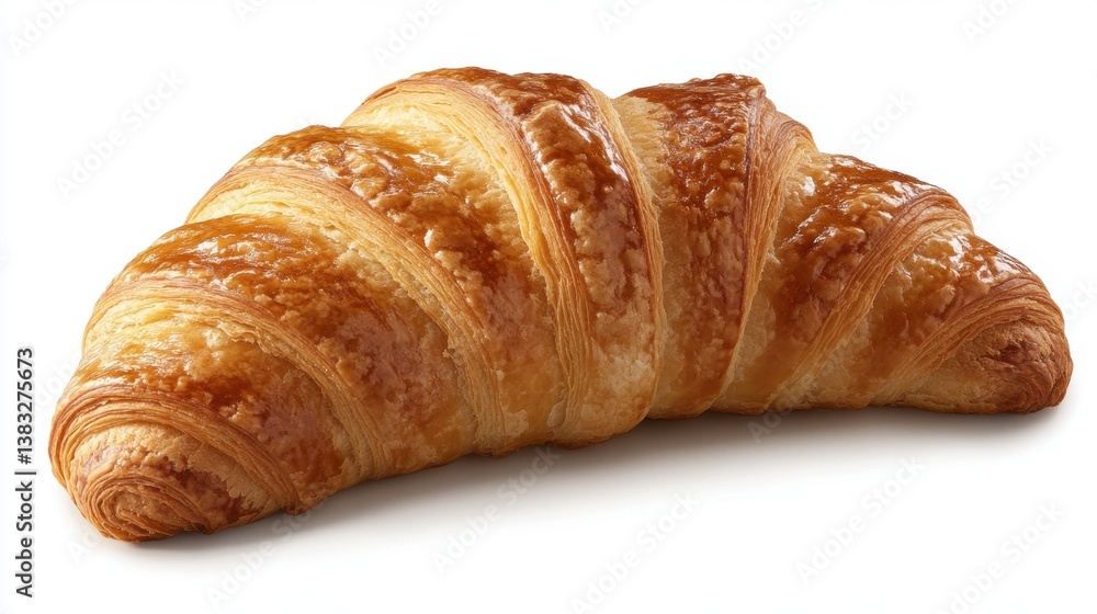 Golden brown croissant on a white background showcasing flaky layers and rich buttery glaze a delicious pastry perfect for breakfast or snack Golden brown croissant on a white background showcasing flaky layers and rich buttery glaze a delicious pastry perfect for breakfast or snack