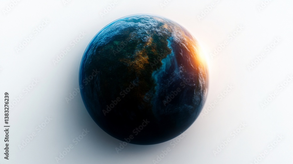 Detailed view of the blue planet with a sunrise on a clean background Detailed view of the blue planet with a sunrise on a clean background