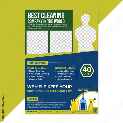 Cleaning and disinfection flyer design template, cleaning service flyer design, cover, brochure design cover template