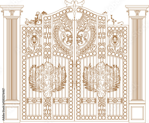 silhouette design vector illustration sketch image of iron fence gate trellis classic vintage minimalist ethnic europe