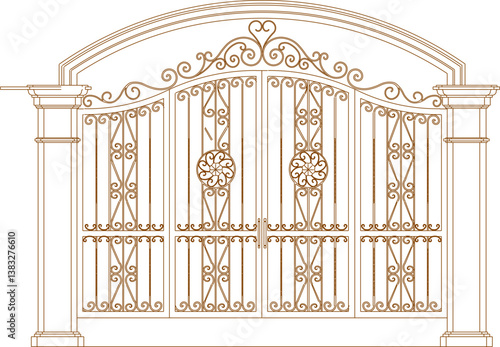 silhouette design vector illustration sketch image of iron fence gate trellis classic vintage minimalist ethnic europe