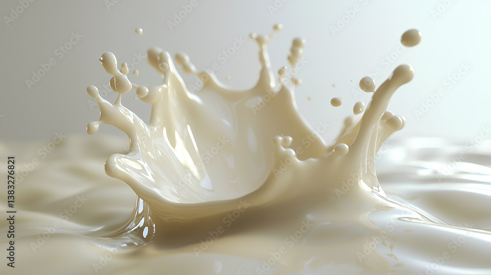 Splash of creamy liquid in motion with soft lighting and smooth texture Splash of creamy liquid in motion with soft lighting and smooth texture