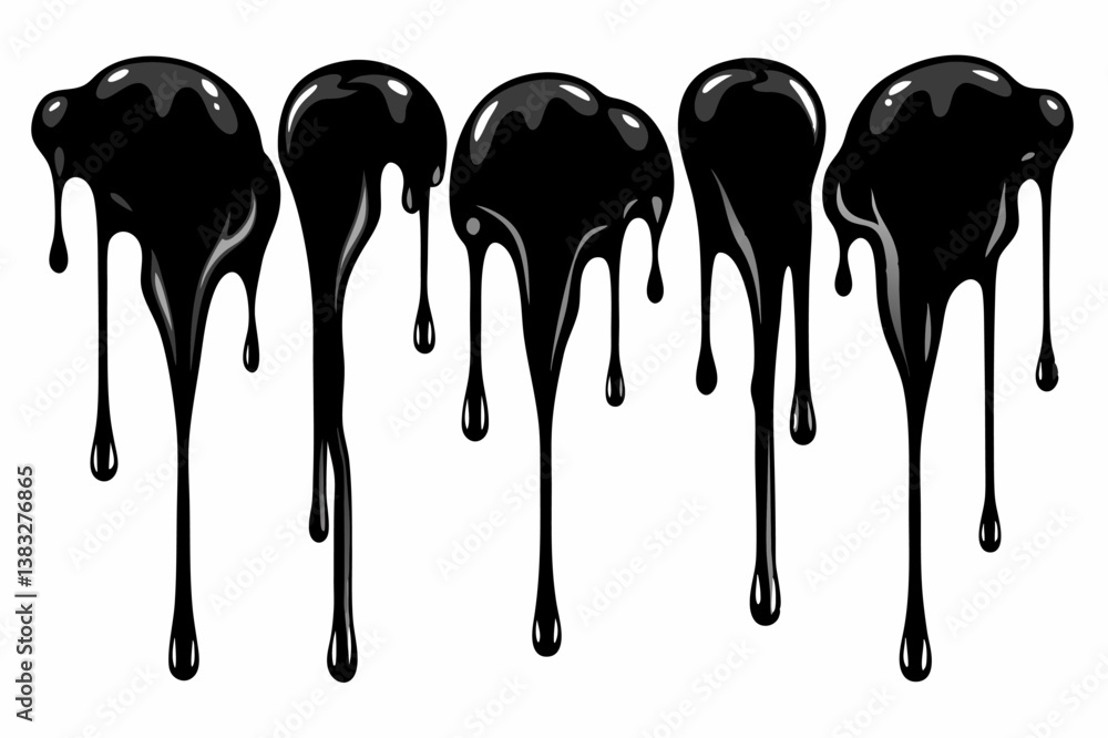 Set of Realistic Black Paint Drips Isolated on White Background Set of Realistic Black Paint Drips Isolated on White Background