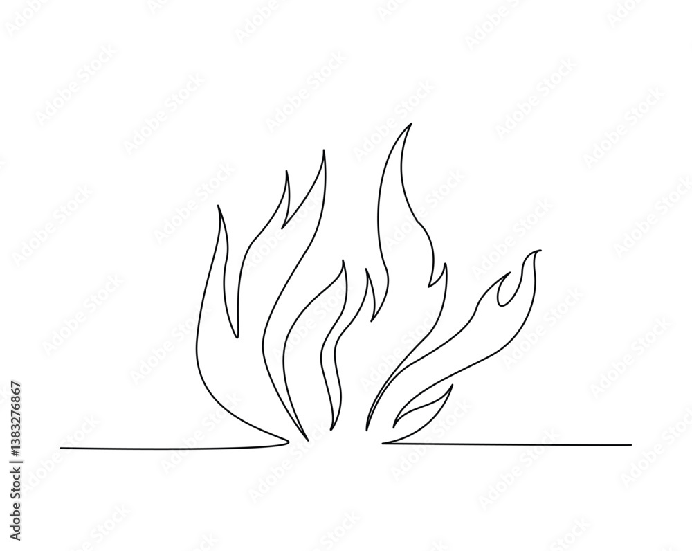 Obraz premium Fire flame outline drawing illustration. one continuous line drawing of hot fire.