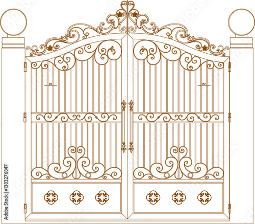 silhouette design vector illustration sketch image of iron fence gate trellis classic vintage minimalist ethnic europe
