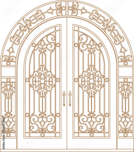 silhouette design vector illustration sketch image of iron fence gate trellis classic vintage minimalist ethnic europe