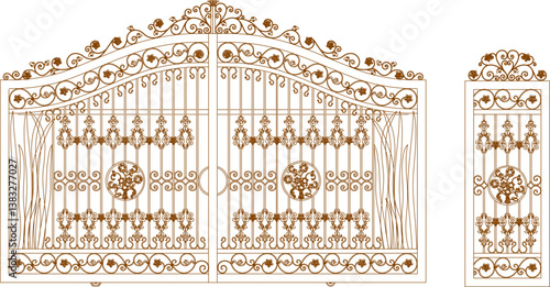 silhouette design vector illustration sketch image of iron fence gate trellis classic vintage minimalist ethnic europe