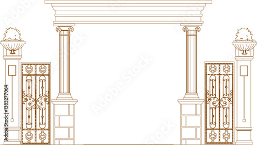 silhouette design vector illustration sketch image of iron fence gate trellis classic vintage minimalist ethnic europe 