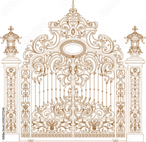 silhouette design vector illustration sketch image of iron fence gate trellis classic vintage minimalist ethnic europe