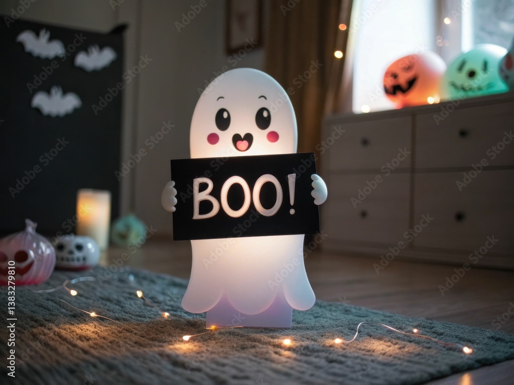 A cute ghost decoration holding a 