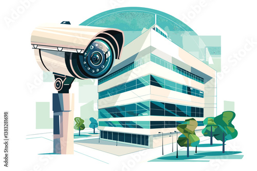 CCTV camera beside building. Scan the area for surveillance purpose. technology and security concept. 3D Render