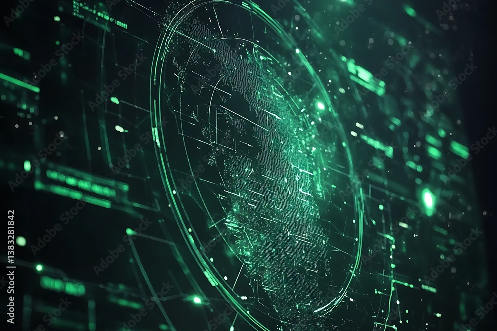 Abstract Green Digital World Map Glowing Network Technology Background Abstract Green Digital World Map Glowing Network Technology Background