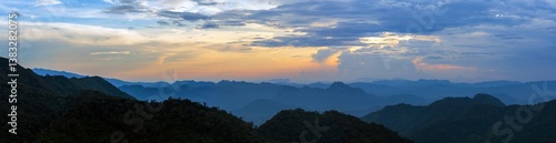 Panorama landscape view of mountain hill valley on the sunset or evening time for background.