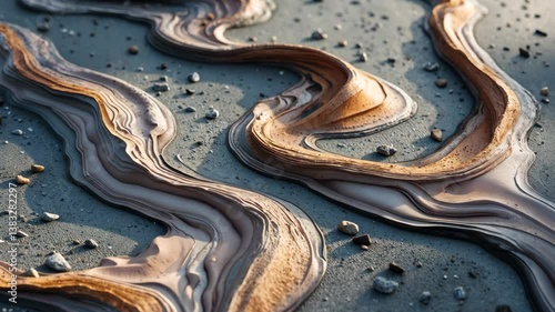 Gasoline or oil is forming vibrant designs on the road.