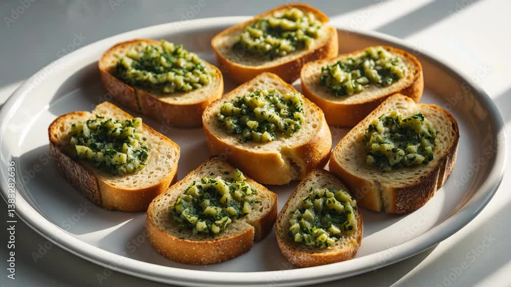 Garlic bread on a plate against a white background. Garlic bread on a plate against a white background.