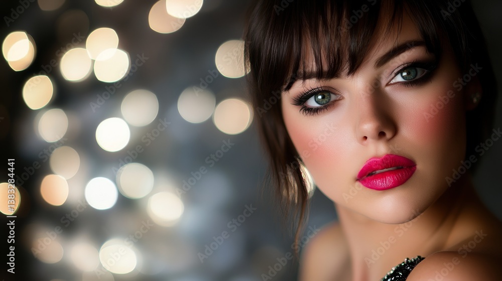 A model with bright pink lips, half-shadowed face, exuding elegance and mystery in dramatic lighting. A model with bright pink lips, half-shadowed face, exuding elegance and mystery in dramatic lighting.