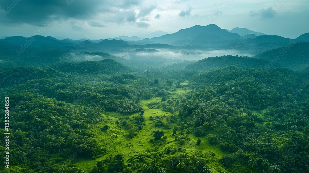 Fototapeta premium Lush green forest with clear sky conservation nature eco-friendly message