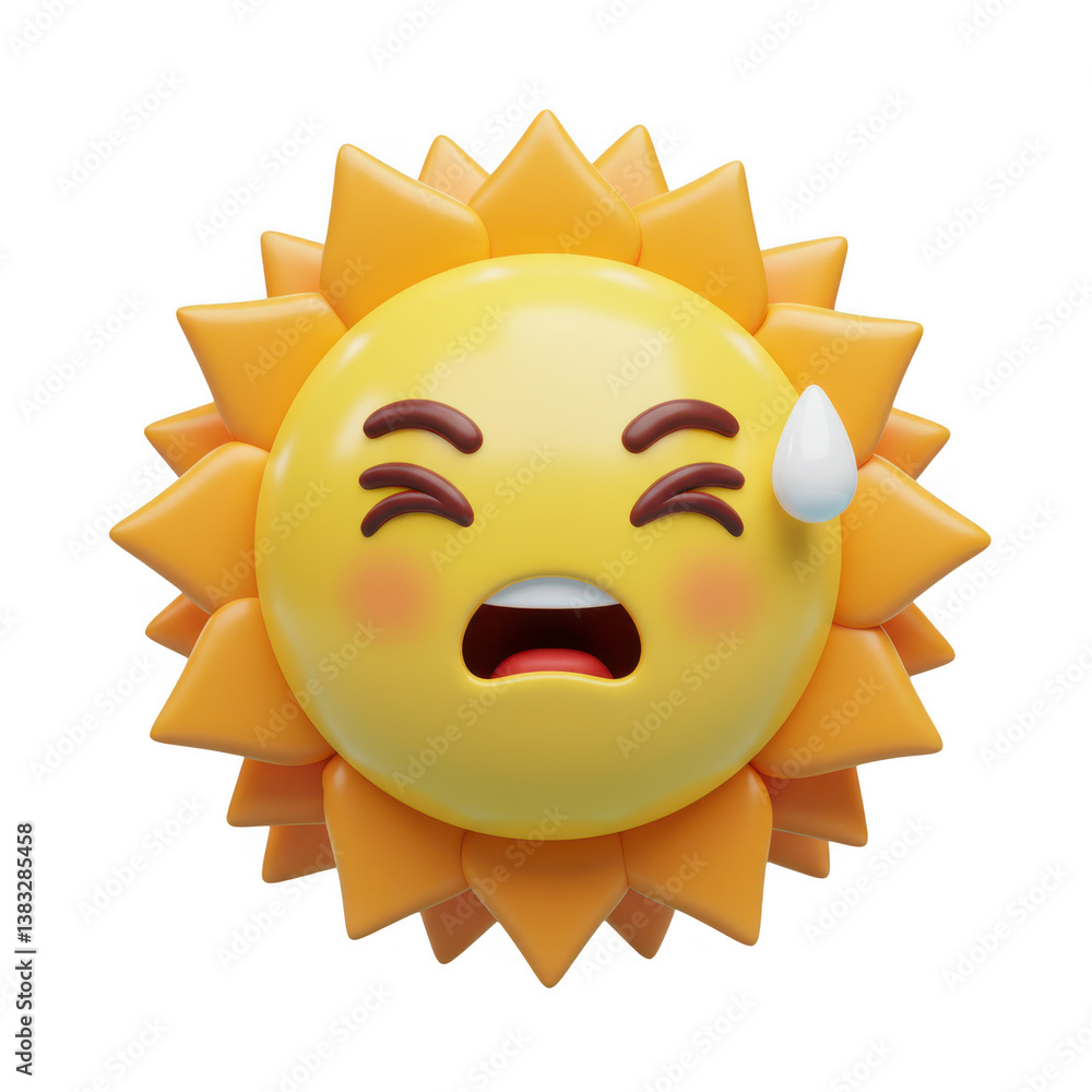 Fototapeta premium Cartoon sun character with anxious face and sweat drop illustration 