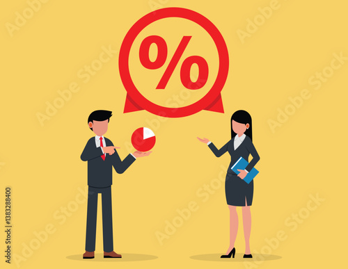 Customer negotiate interest. Businessman and woman negotiating interest rates