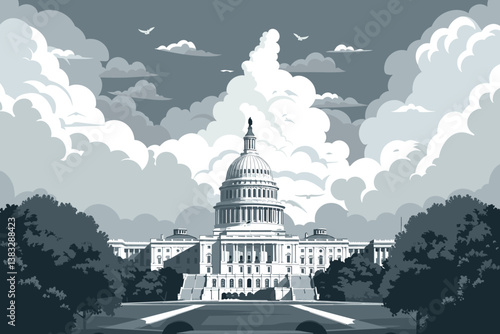 The front of the Capitol Building on a clear sky background