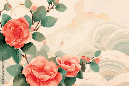 blooming flowers petals blossom branches leaves chinese new year celebration greeting card vertical