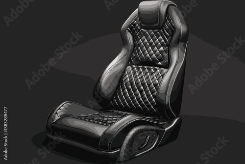 Comfortable driver car seat with round headrest isolated on black background