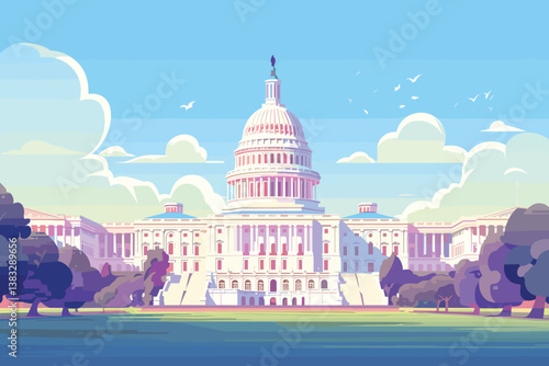 The front of the Capitol Building on a clear sky background