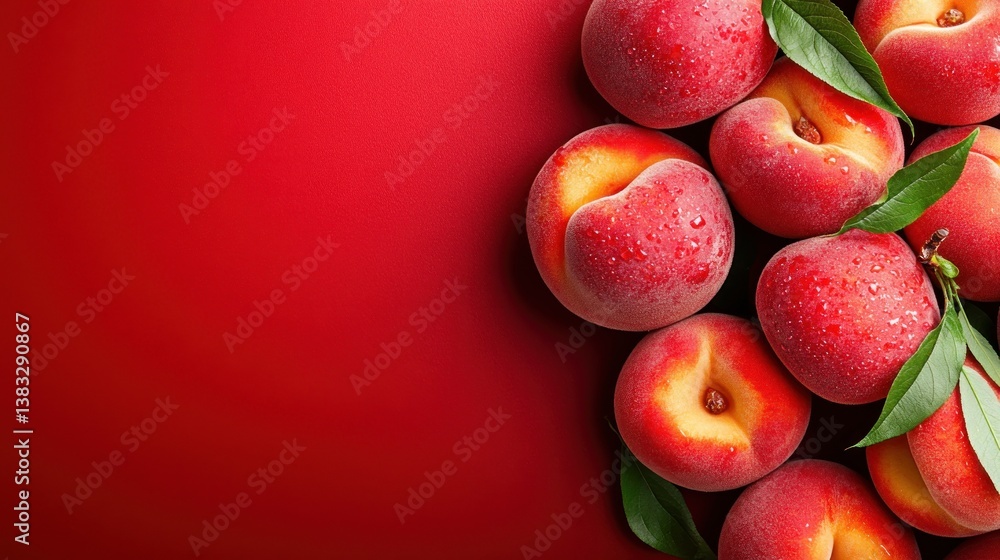 Fresh peaches on red background Fresh peaches on red background
