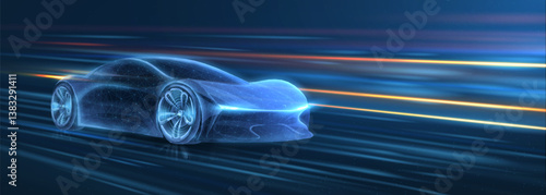 A concept car racing at high speed. Fast auto, green technology, sport vehicle.