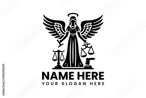 Minimalist angel with sword silhouette, clean legal emblem design for modern law firms and justice organizations
