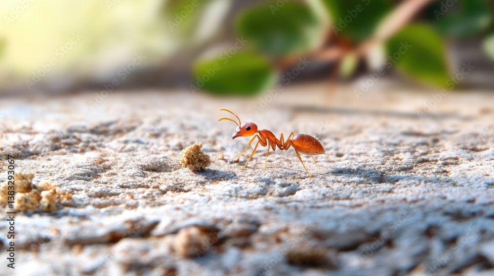 Obraz premium Close-up of an Ant Crawling on Ground with Blurred Green Background