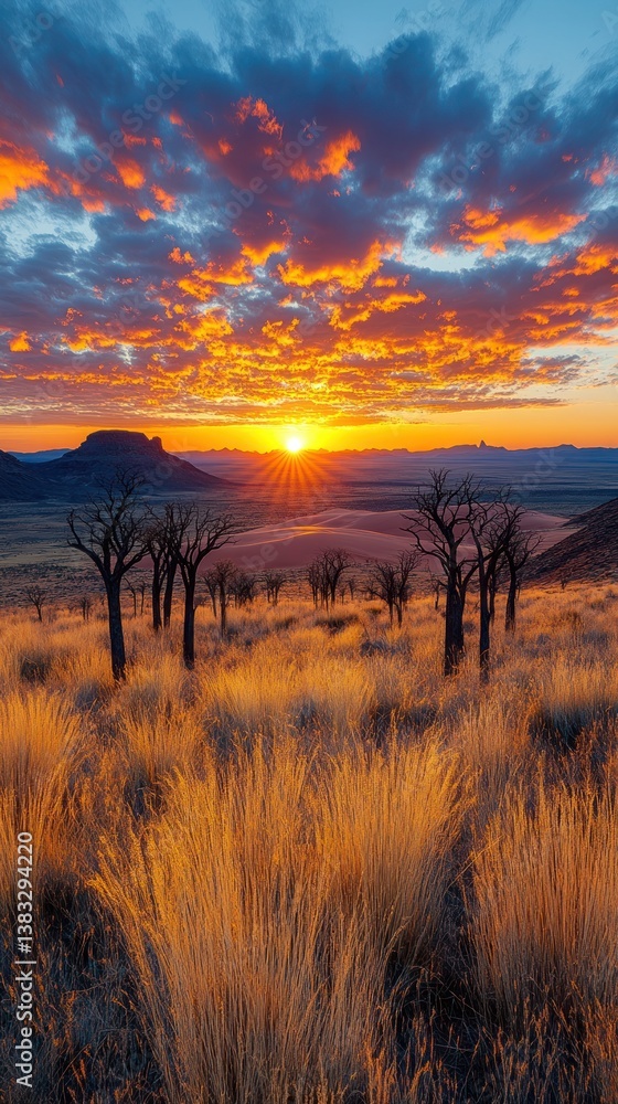 Fototapeta premium Sunrise over arid landscape