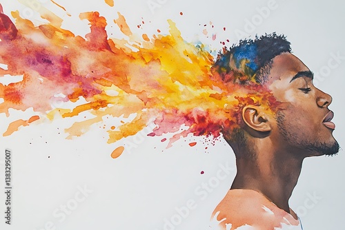 Surreal Portrait of Person with Vibrant Colorful Smoke from Head for Creativity, Imagination, and Abstract Art