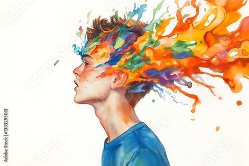 Surreal Portrait of Person with Vibrant Colorful Smoke from Head for Creativity, Imagination, and Abstract Art
