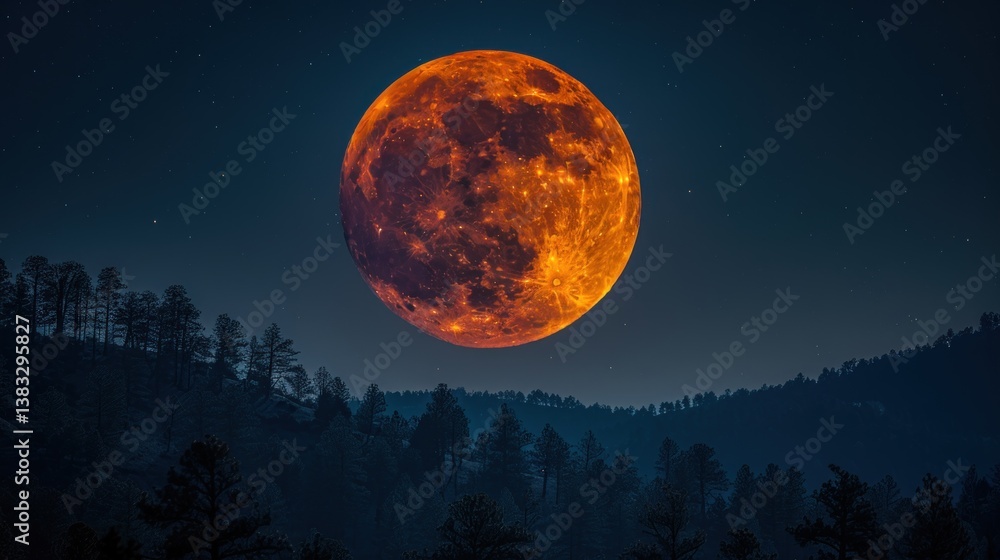 Fototapeta premium Blood Moon over Mountain Forest