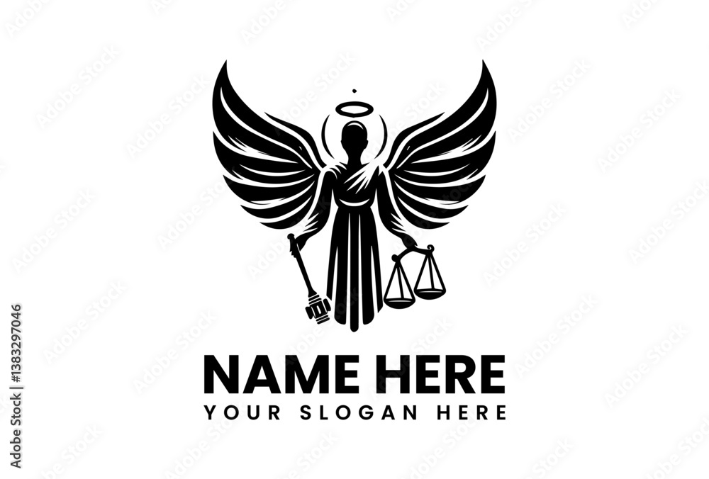 Obraz premium Majestic angel warrior wielding a flaming sword, divine law and justice emblem for legal and spiritual branding