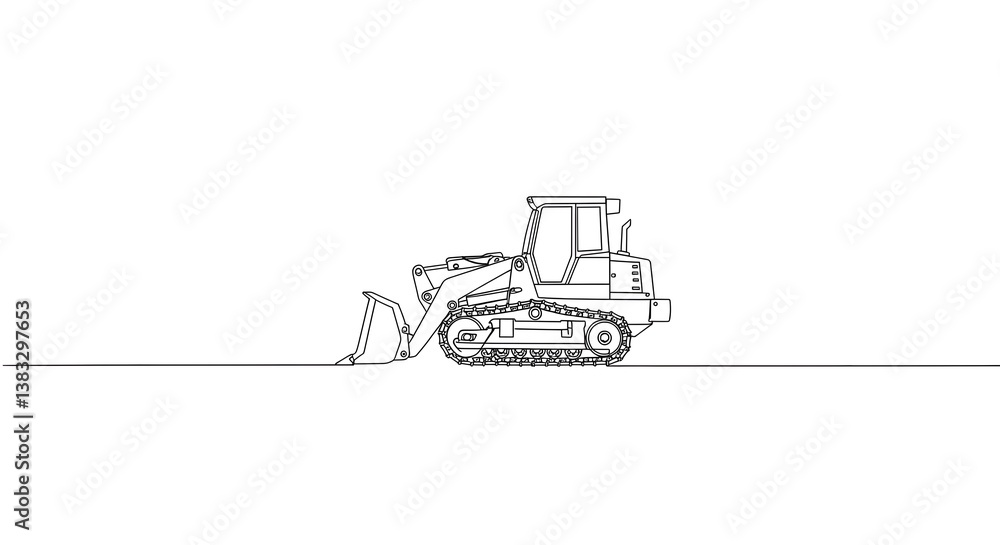 Naklejka premium Drawing of a Tracked Loader Machine in a Simple Line Art