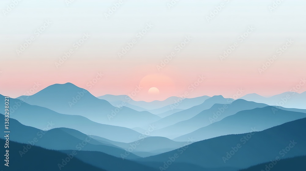 Serene Sunset Over Blue Mountain Ranges Serene Sunset Over Blue Mountain Ranges