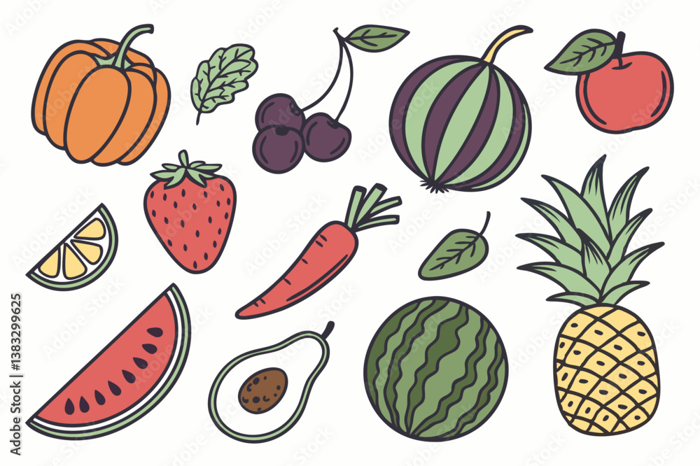 Set of Different Style Hand-Drawn fruit Vector Icons Set of Different Style Hand-Drawn fruit Vector Icons