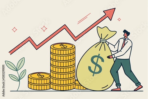 Image of money increasing through asset management and investment. 3D rendering