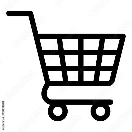 Illustration of a black icon of a supermarket shopping cart or basket isolated on a white background
