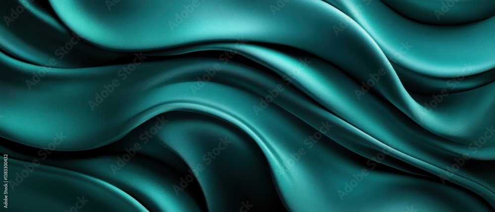 Obraz premium Luxurious teal fabric waves gracefully creating a soft and elegant texture with subtle light and shadow adding depth and dimension for sophisticated designs
