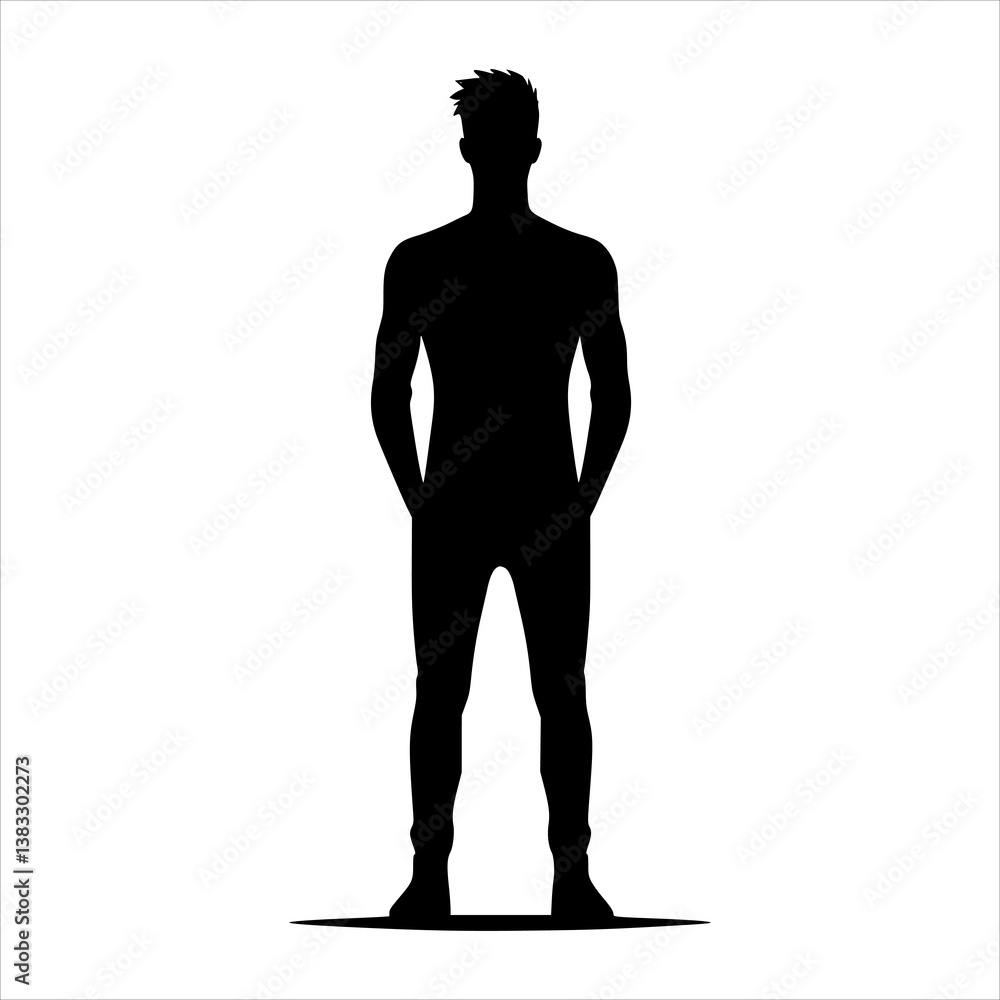 Obraz premium Black silhouette of a standing person, minimalist vector style