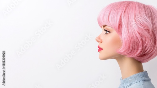 Woman In Pink Wig Studio Portrait